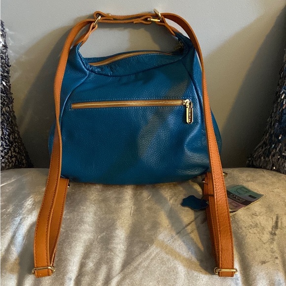 Valentina Ocean Blue/Tan Leather Convertible Backpack main image 5
